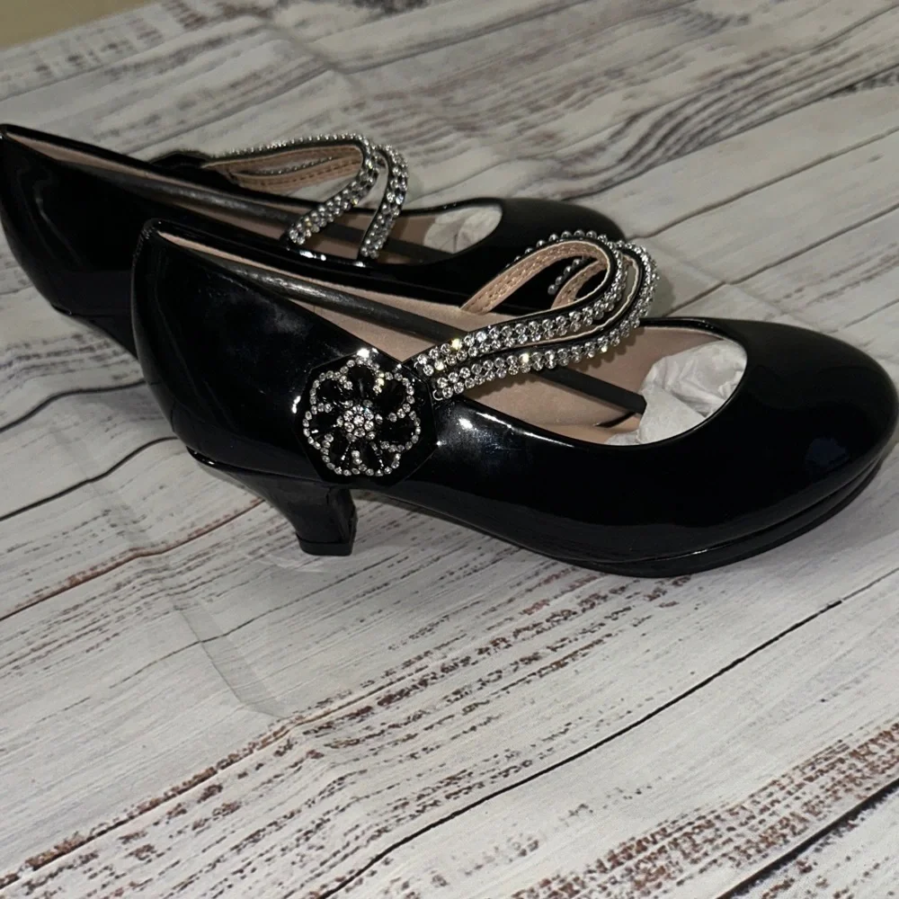 Link‎ Black Dress Shoes with Rhinestone Straps Sz. 3